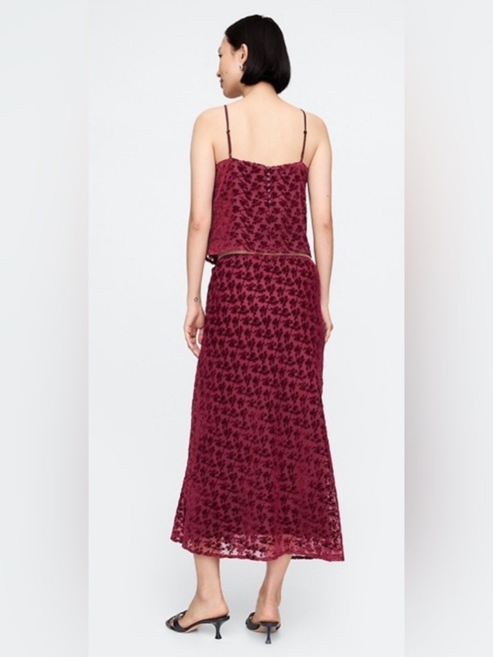 Gap Velvet Burnout Midi Skirt Fairy Grunge Dark Romantic Merlot Whimsigoth NEW - Picture 2 of 4